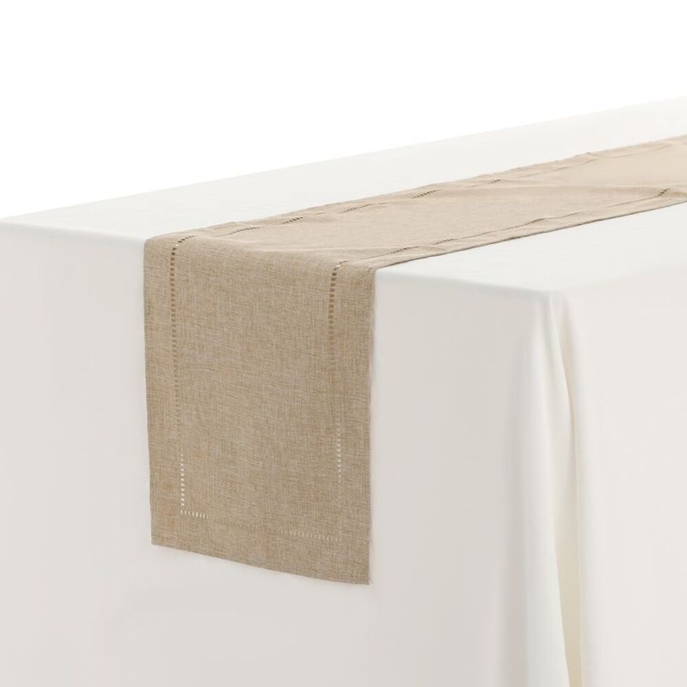 1 Pack Eyelet Hollow Out Flat Corner Table Banner 12x71 Inch Beige